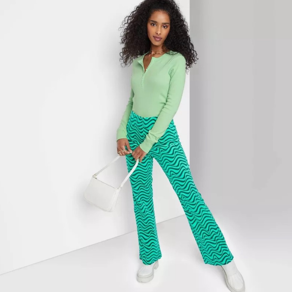 NWT Wild Fable Green Wave Corduroy Flare Pants